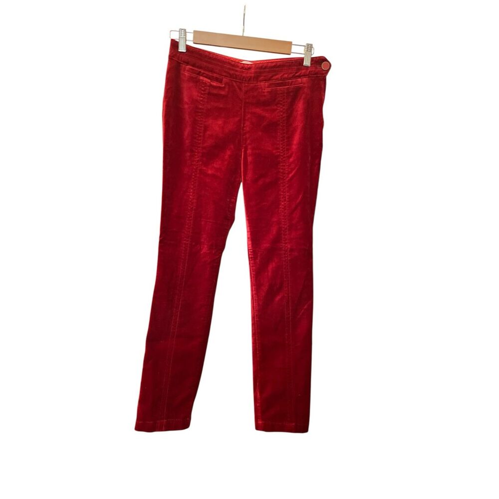 Anthropologie The Essential Slim Red Velvet Pants Size 2 Skinny Trouser